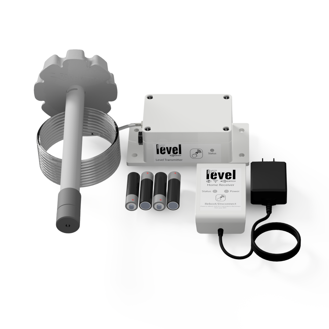 An easy to install, long range, battery powered liquid level monitor kit.